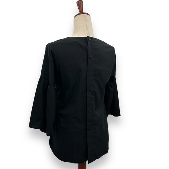 Vineyard Vines Black Blouse Size Small Cotton Stretch Bell Sleeve Preppy Goth - Picture 7 of 9